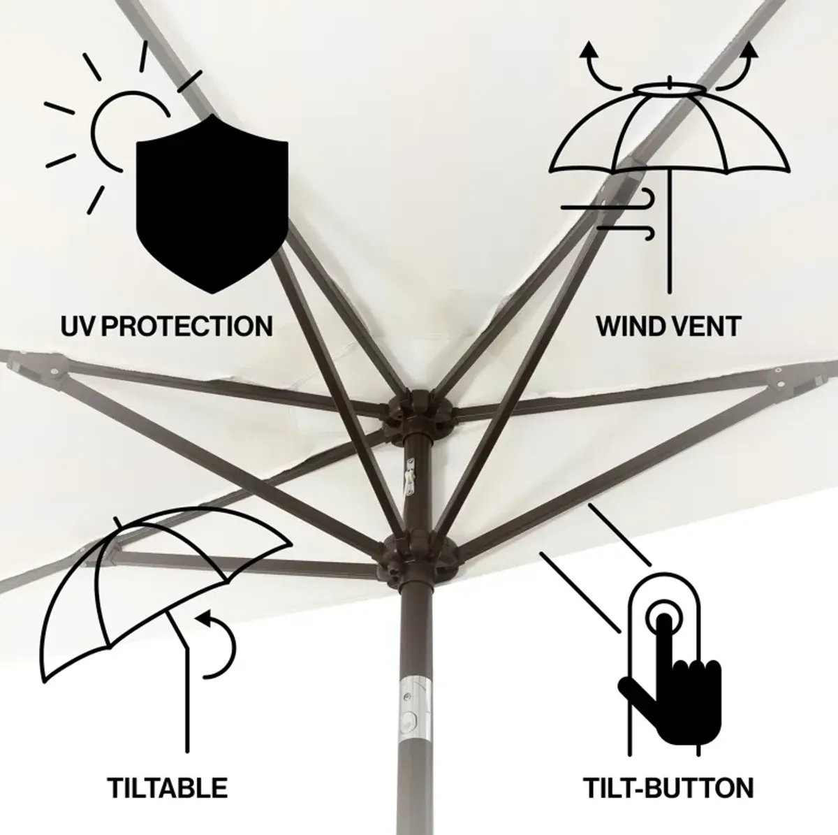 Beverly Designer Classic Scalloped Fringe Half Market Patio Umbrella with Crank, Push Button Tilt and UV Protection