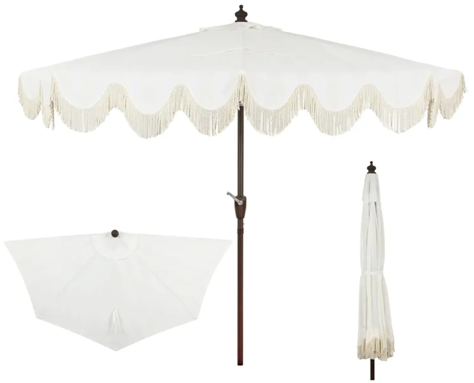 Beverly Designer Classic Scalloped Fringe Half Market Patio Umbrella with Crank, Push Button Tilt and UV Protection