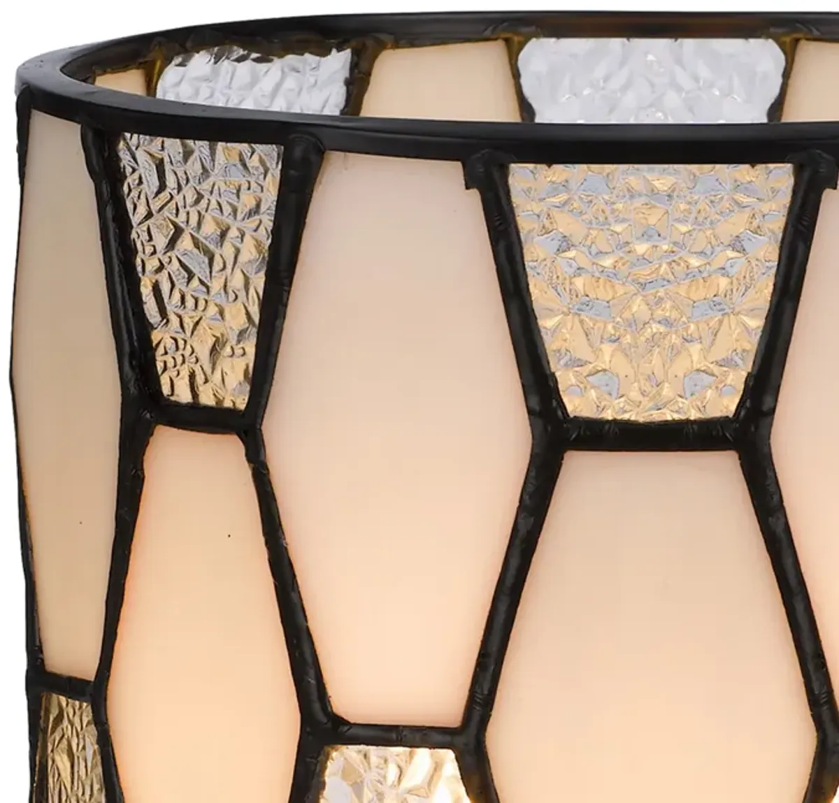 Eli 9 Inch Accent Lamp, Hand Painted Cylinder Tiffany Style Shade, Bronze-Benzara