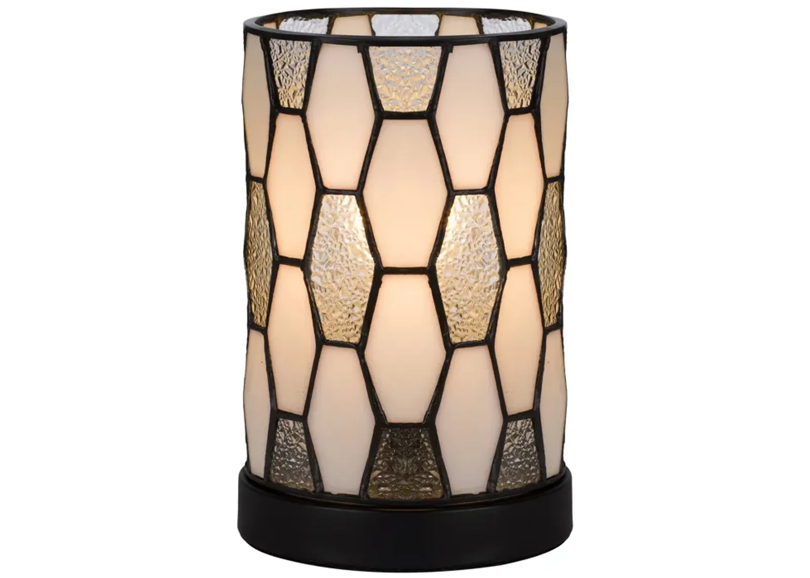 Eli 9 Inch Accent Lamp, Hand Painted Cylinder Tiffany Style Shade, Bronze-Benzara