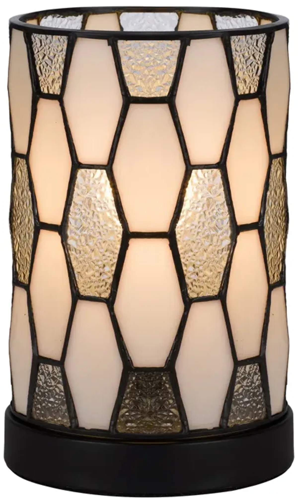 Eli 9 Inch Accent Lamp, Hand Painted Cylinder Tiffany Style Shade, Bronze-Benzara