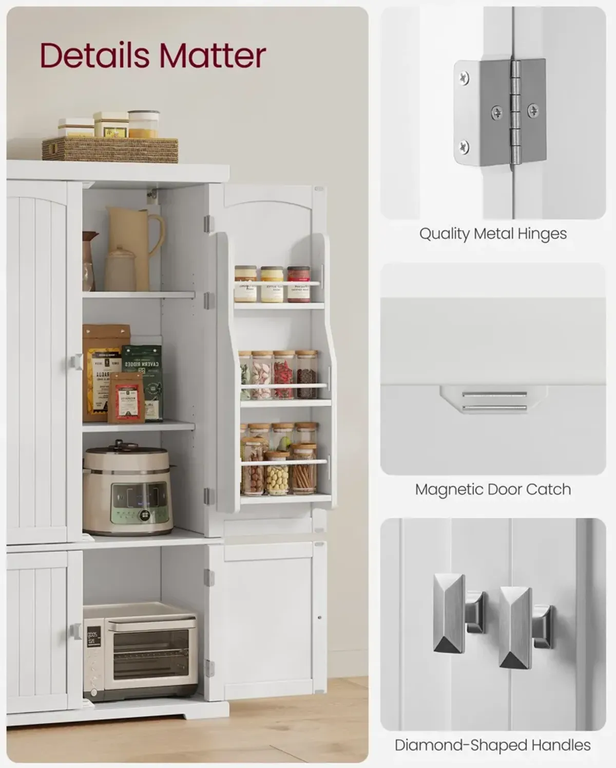 Freestanding Kitchen Pantry Cabinet Spacious Storage & Elegant Design