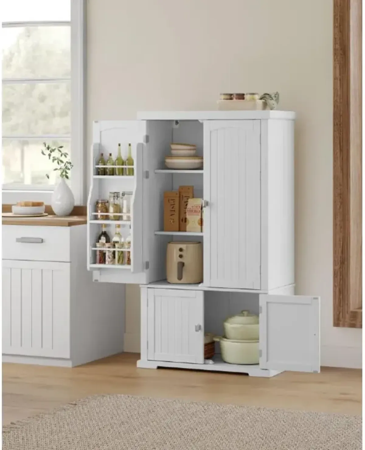 Freestanding Kitchen Pantry Cabinet Spacious Storage & Elegant Design