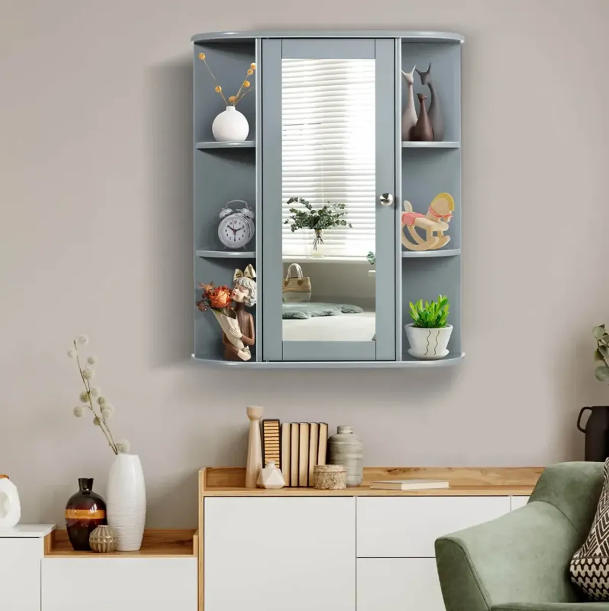 Bathroom Single Door Shelves Wall Mount Cabinet with Mirror