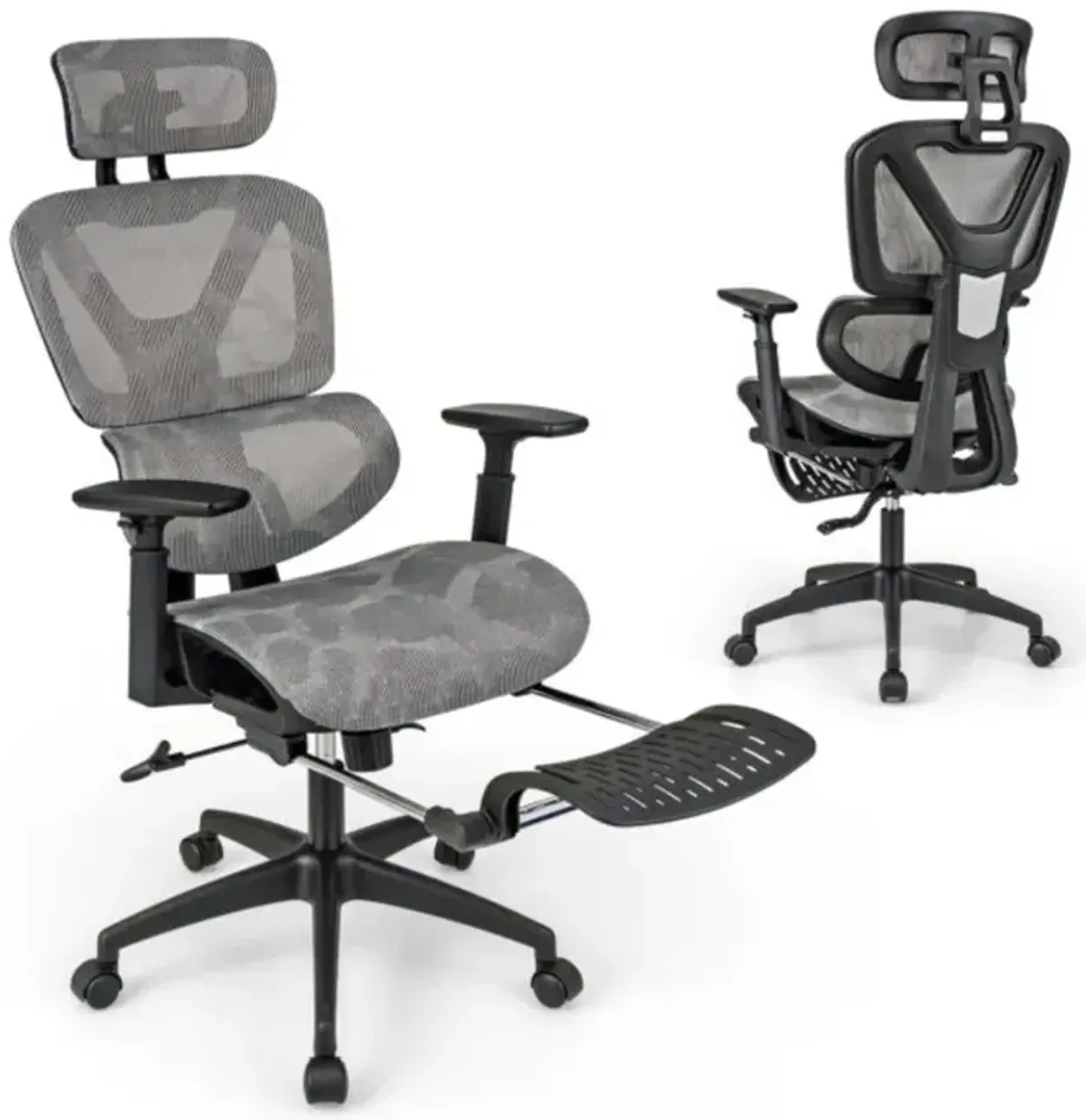 Hivvago Mesh Office Chair with Tilting Backrest and Retractable Footrest-Gray