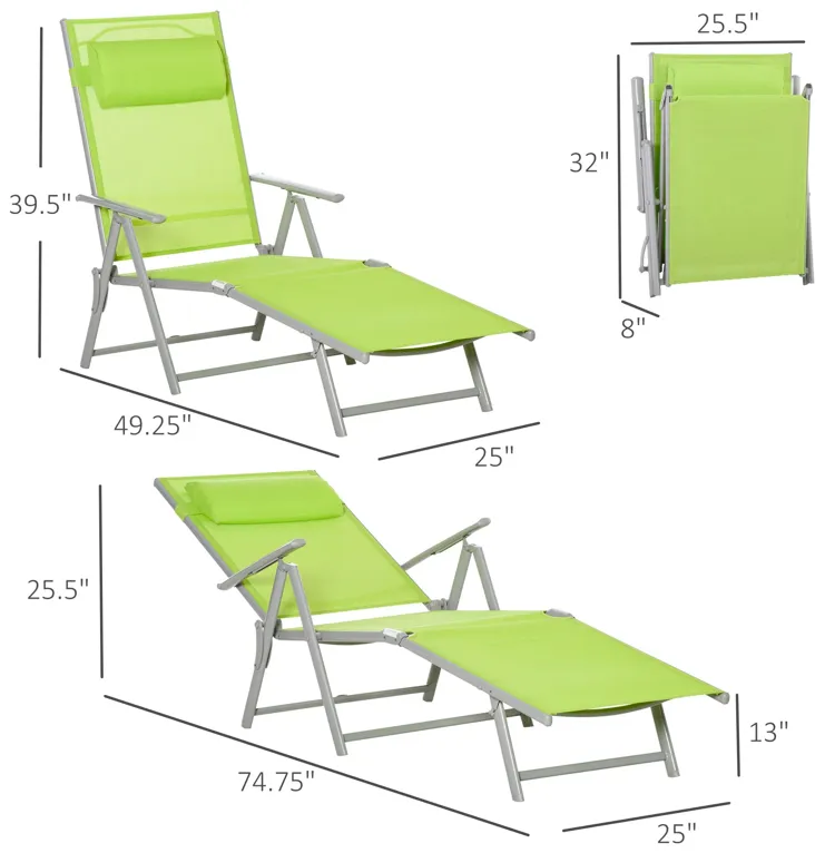 Green Outdoor Comfort: Adjustable Mesh Chaise Portable Recliner