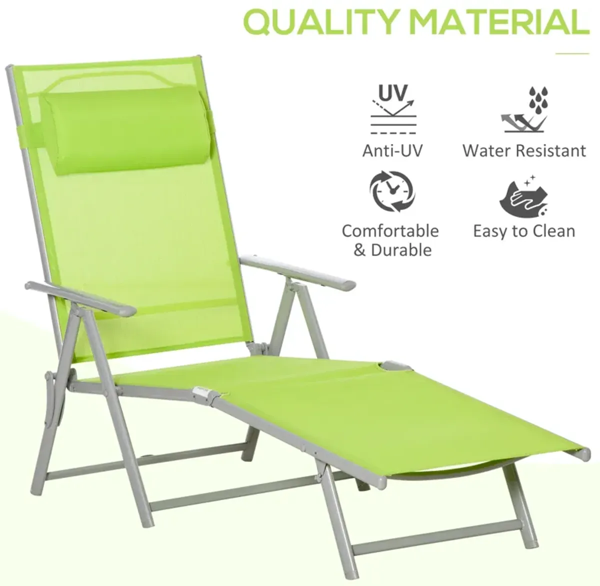 Green Outdoor Comfort: Adjustable Mesh Chaise Portable Recliner