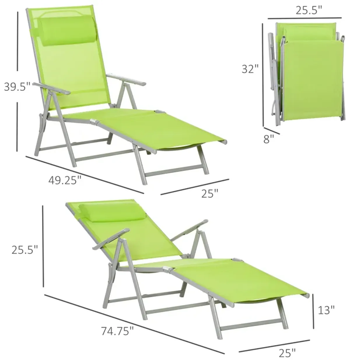 Green Outdoor Comfort: Adjustable Mesh Chaise Portable Recliner