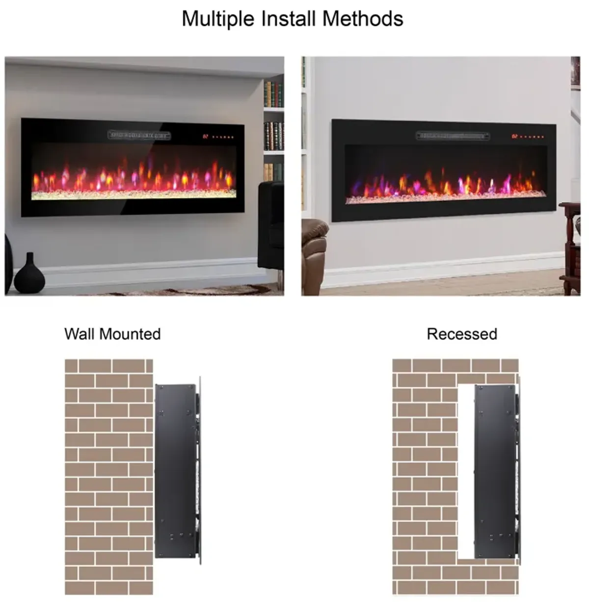 Streamdale 60" Wall-Mounted Electric Fireplace with Remote, LED Light Heater