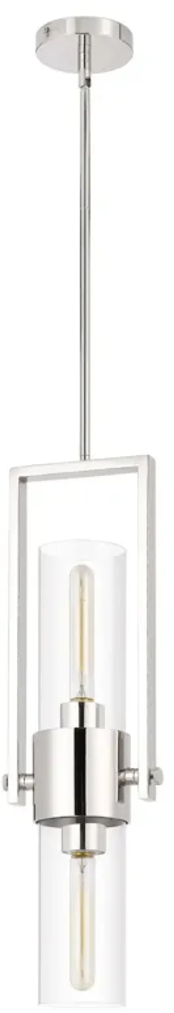 Pendant with Cylindrical Rotatable Glass Shade, Chrome - Benzara