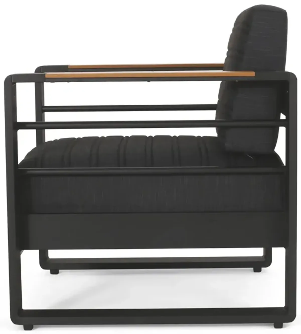 Accent Club Chair, Slat Panel Design, Modern Open Back, Aluminum Black Wood