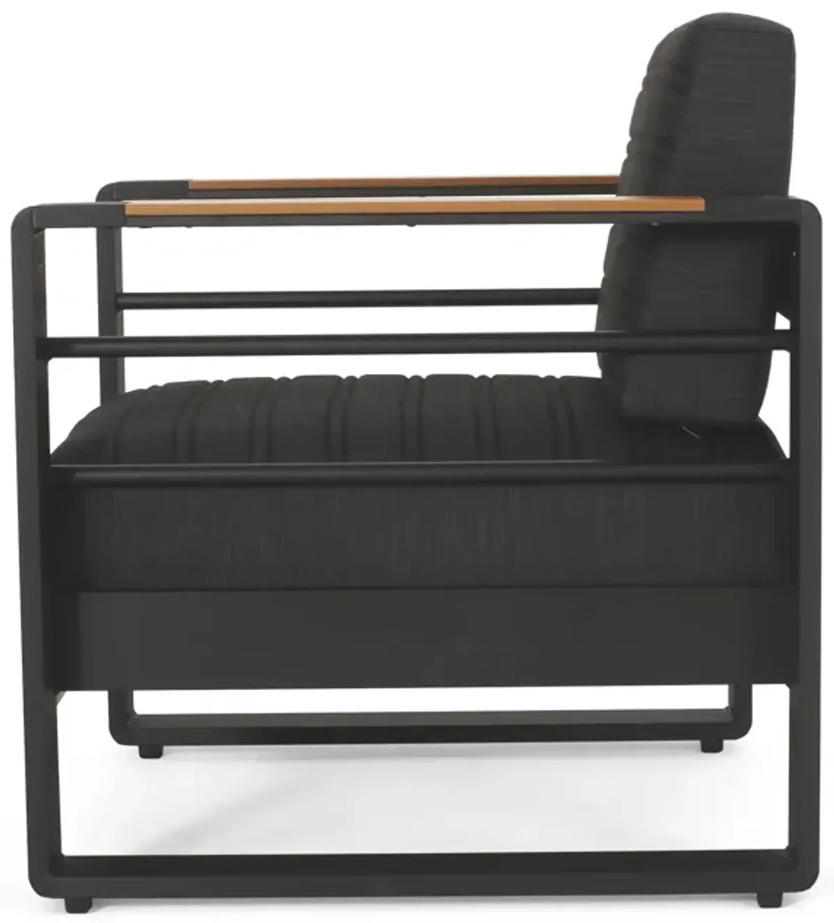 Accent Club Chair, Slat Panel Design, Modern Open Back, Aluminum Black Wood