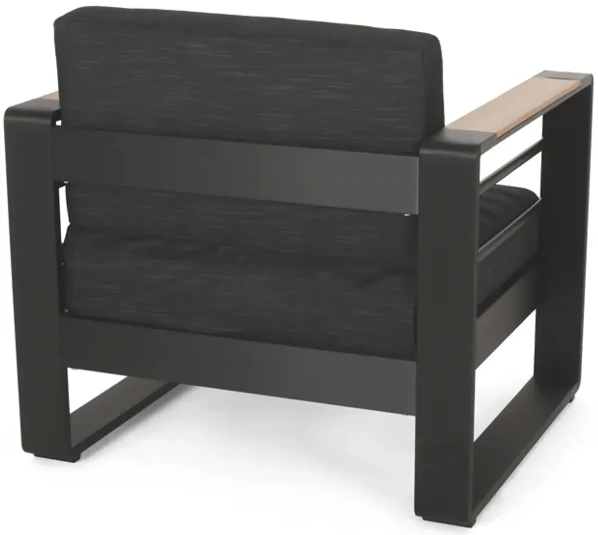 Accent Club Chair, Slat Panel Design, Modern Open Back, Aluminum Black Wood