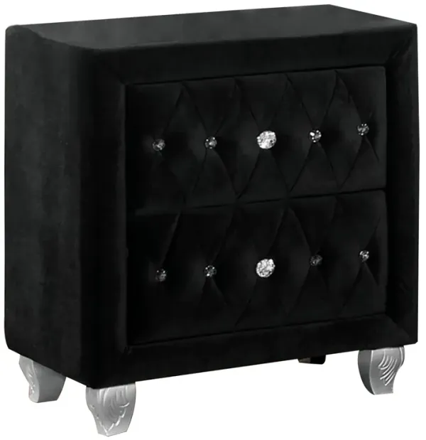 Zoha 26 Inch Nightstand, 2 Drawer, Cabriole Legs, Wood, Black Upholstery - Benzara