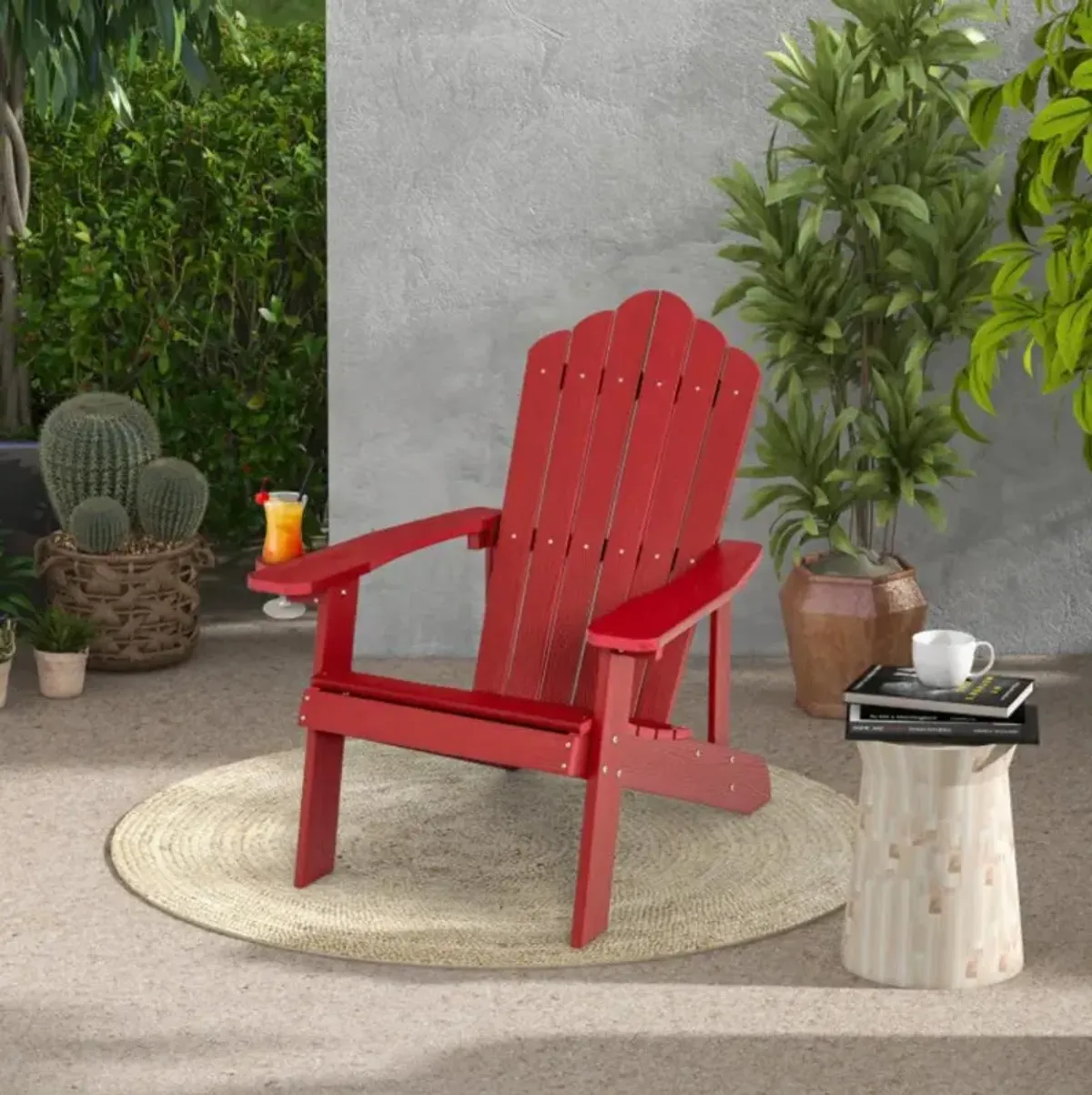 Hivvago Weather Resistant HIPS Outdoor Adirondack Chair with Cup Holder