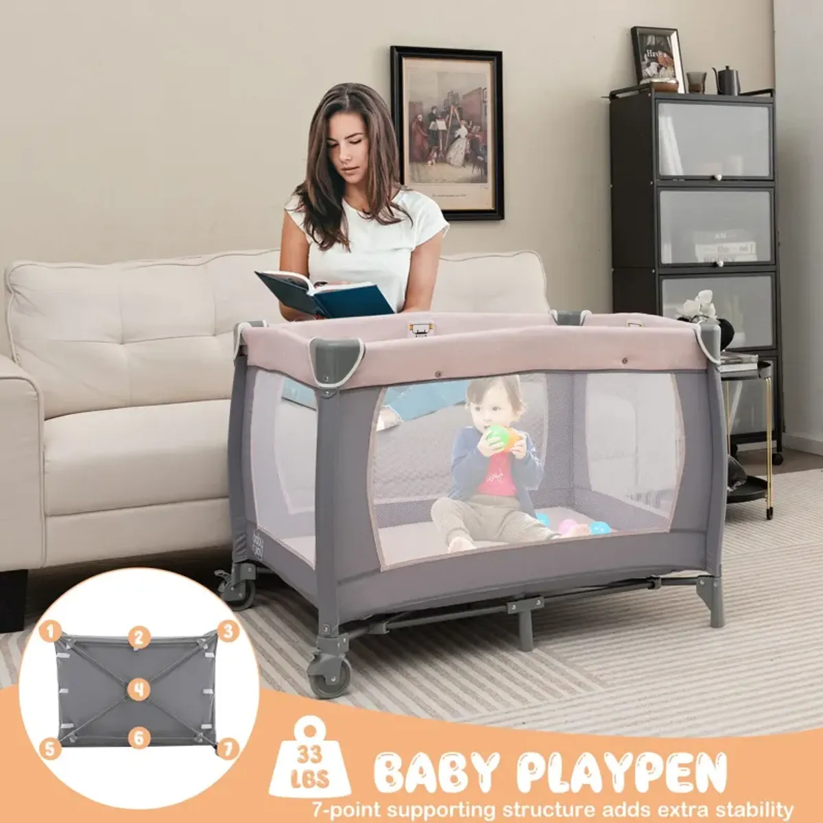 4-in-1 Convertible Portable Baby Playard Newborn Napper with Music and Toys