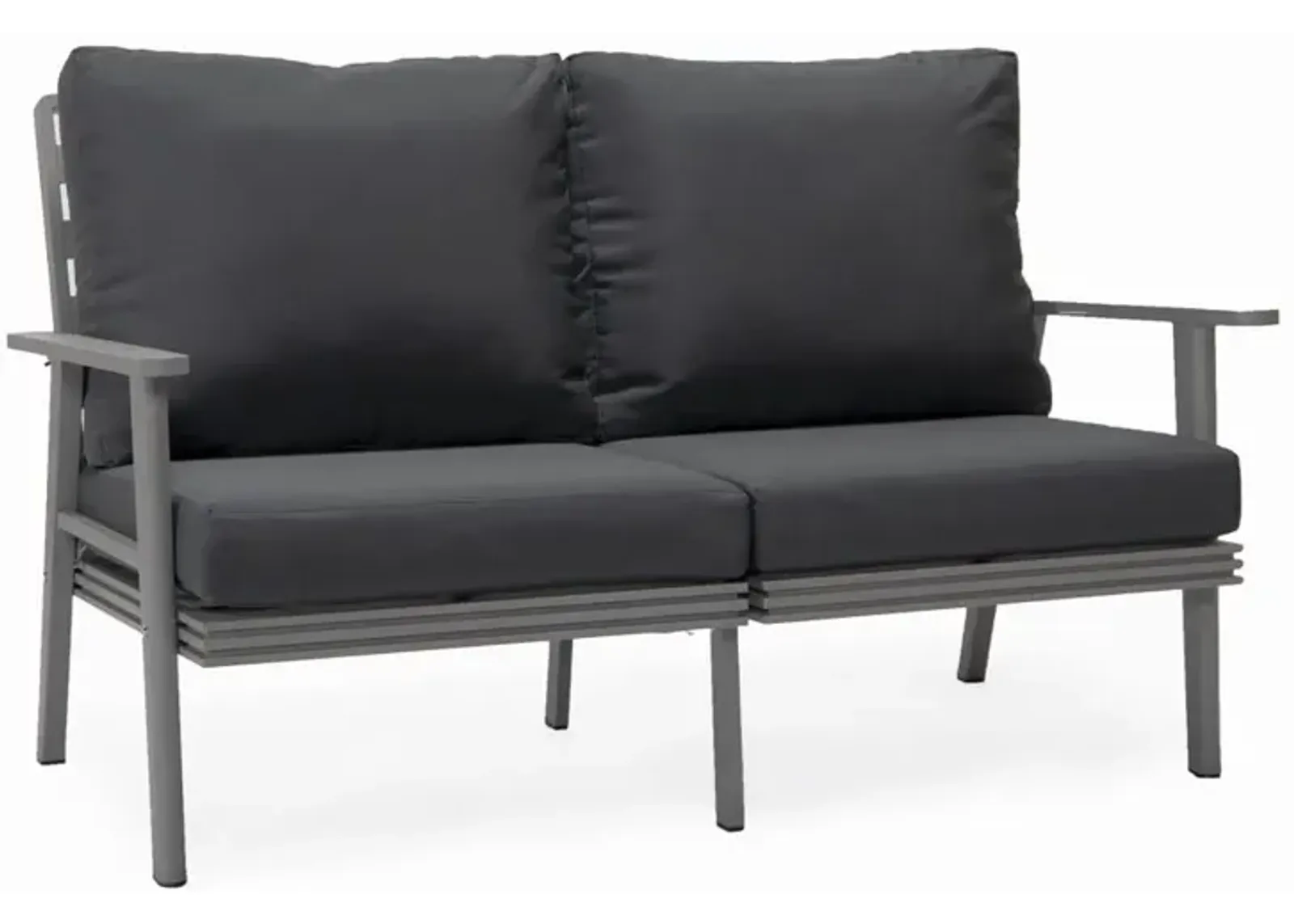 LeisureMod Outdoor Patio Loveseat with Gray Aluminum Frame