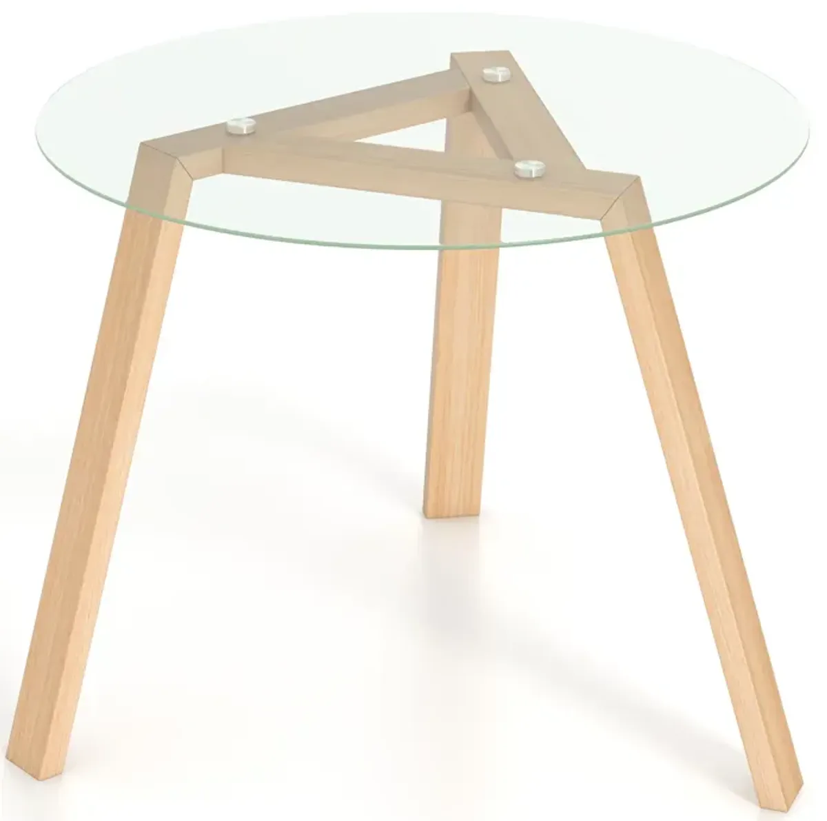 36 Inches Round Glass Dining Table for 4 with Rubber Wood Frame