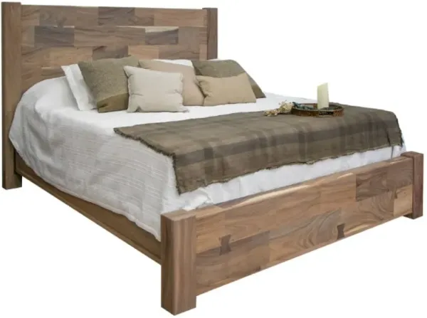 Umey King Size Bed, Panel Headboard, Cappuccino Brown Mango Wood - Benzara