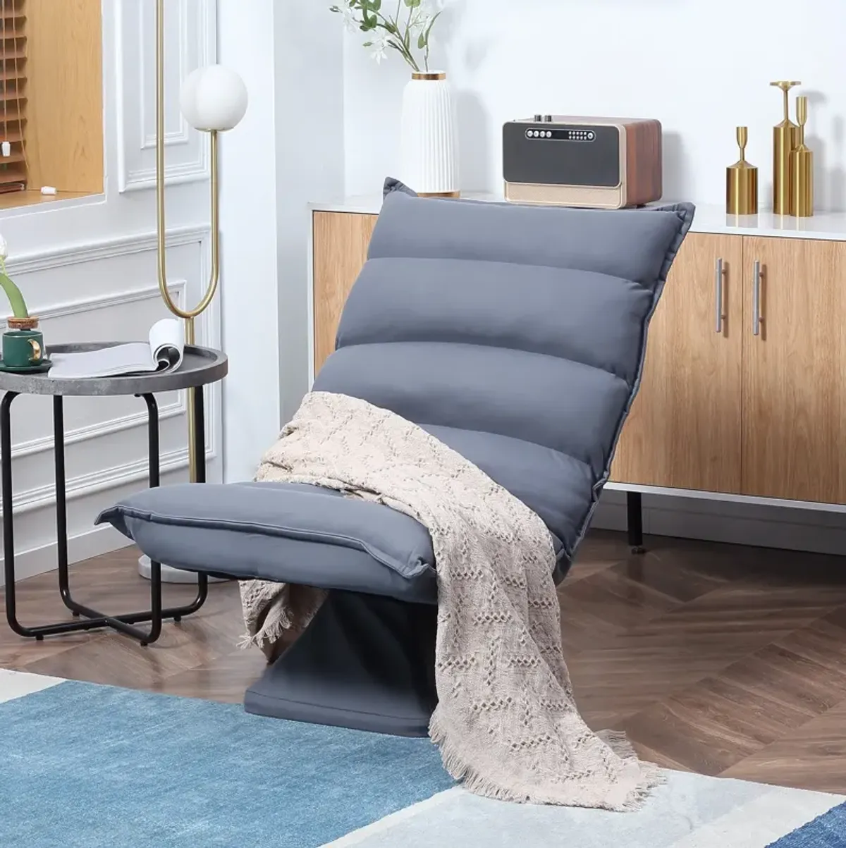 Grey Gaming Comfort: Adjustable Swivel Floor Chair with Back Support