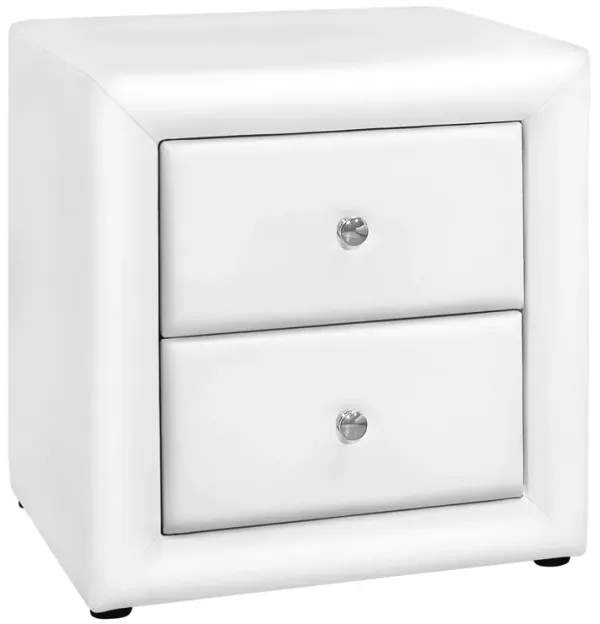 Monarch Specialties I 5600 Bedroom Accent, Nightstand, End, Side, Lamp, Storage Drawer, Bedroom, Upholstered, Pu Leather Look, White, Transitional