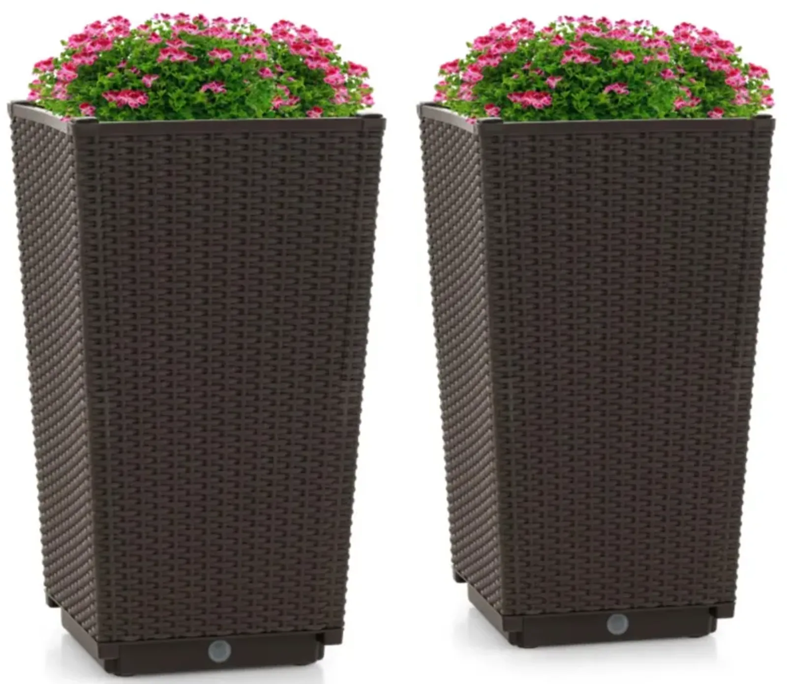 Hivvago Outdoor Wicker Flower Pot Set of 2 with Drainage Hole for Porch Balcony