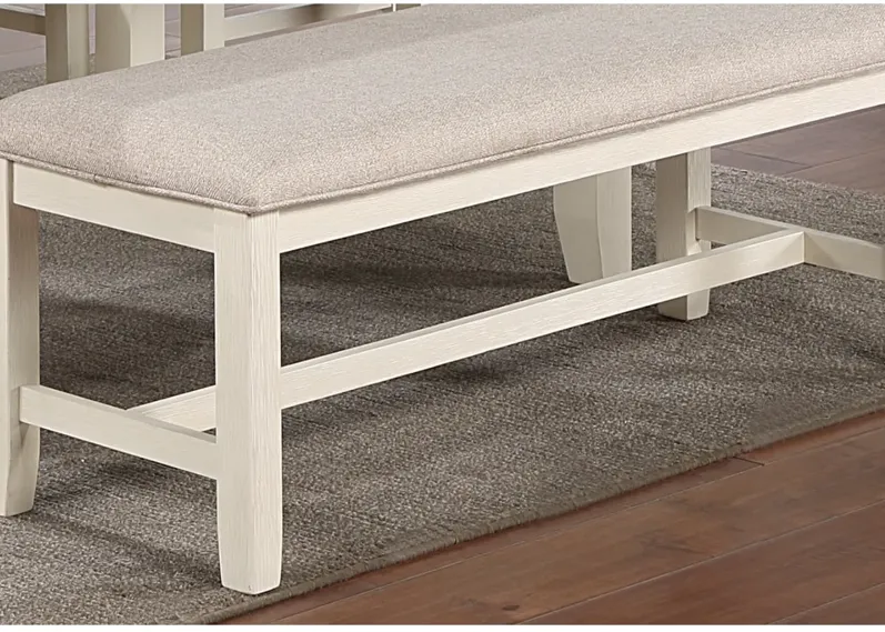 White Classic 1 Piece Bench Rubberwood Beige Fabric Cushion Seats Dining Room Furniture Bench