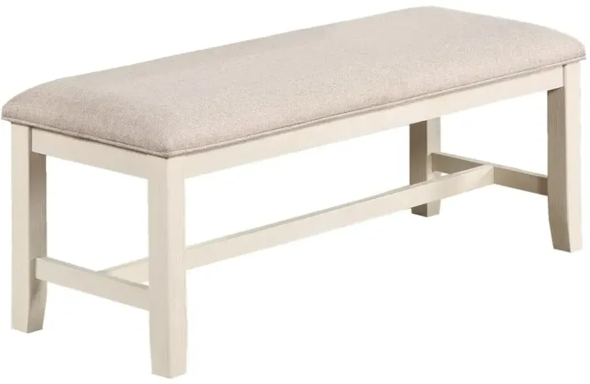 White Classic 1 Piece Bench Rubberwood Beige Fabric Cushion Seats Dining Room Furniture Bench