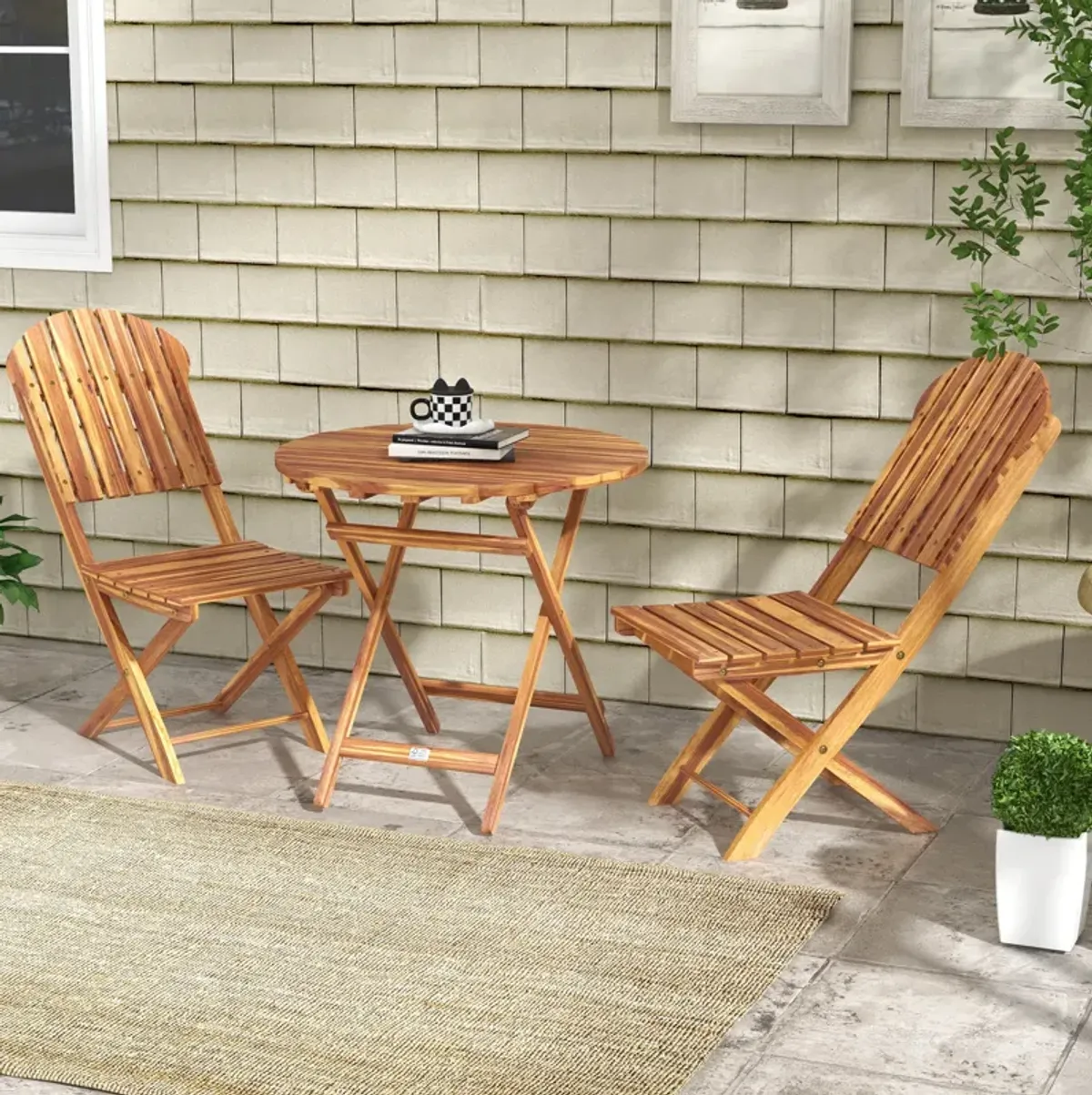 3-Piece Acacia Wood Bistro Set, Foldable Bistro Table and Chairs