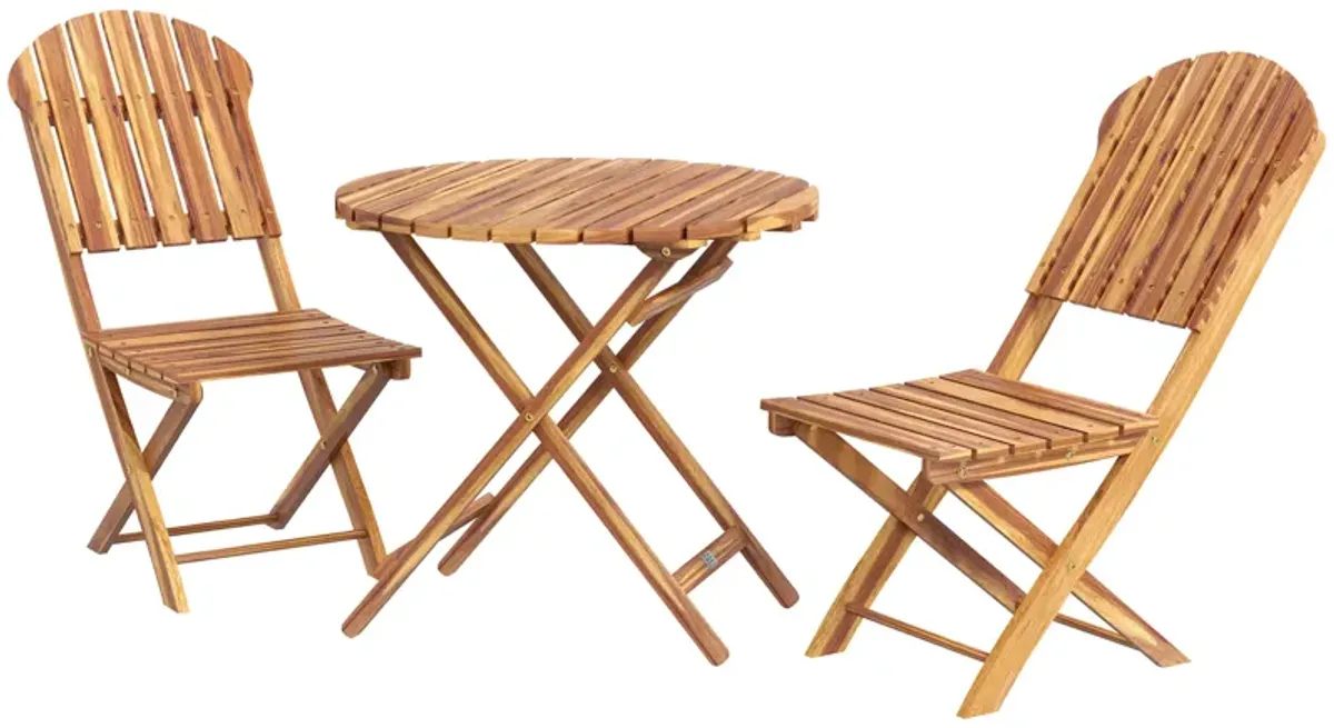 3-Piece Acacia Wood Bistro Set, Foldable Bistro Table and Chairs