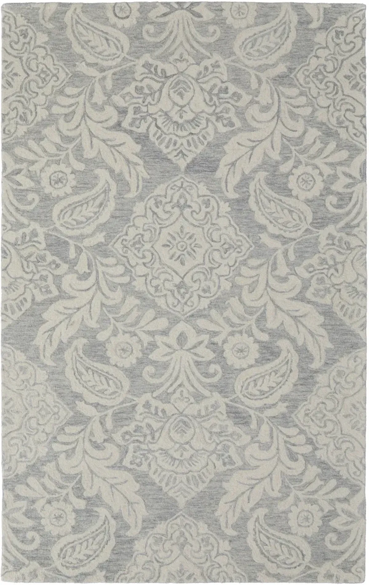 5 X 8 Blue And Ivory Wool Paisley Tufted Handmade Stain Resistant Area Rug