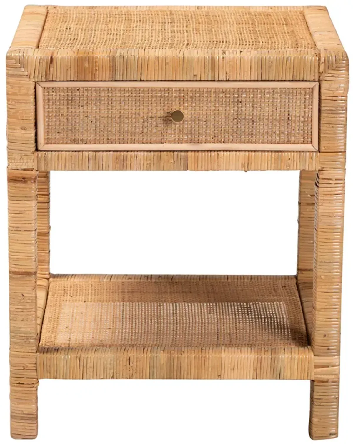 Baxton Studio Adelia Modern Bohemian Natural Rattan and Mahogany Wood 1 Drawer Nightstand