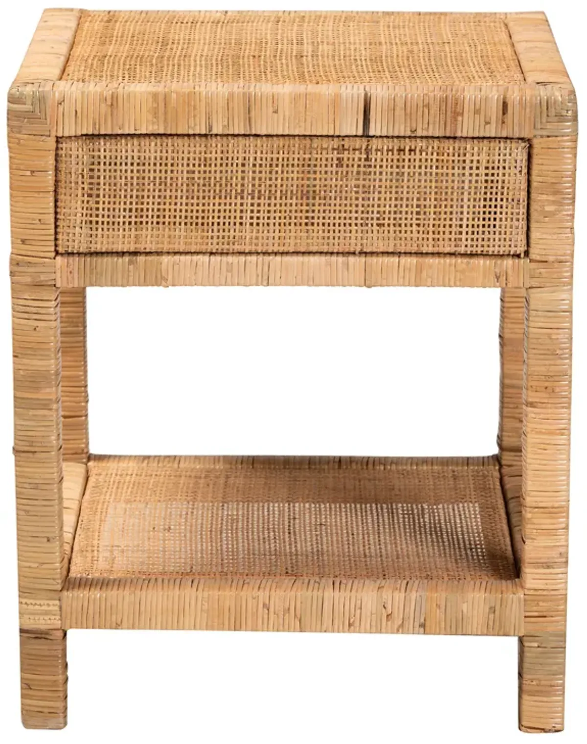 Baxton Studio Adelia Modern Bohemian Natural Rattan and Mahogany Wood 1 Drawer Nightstand