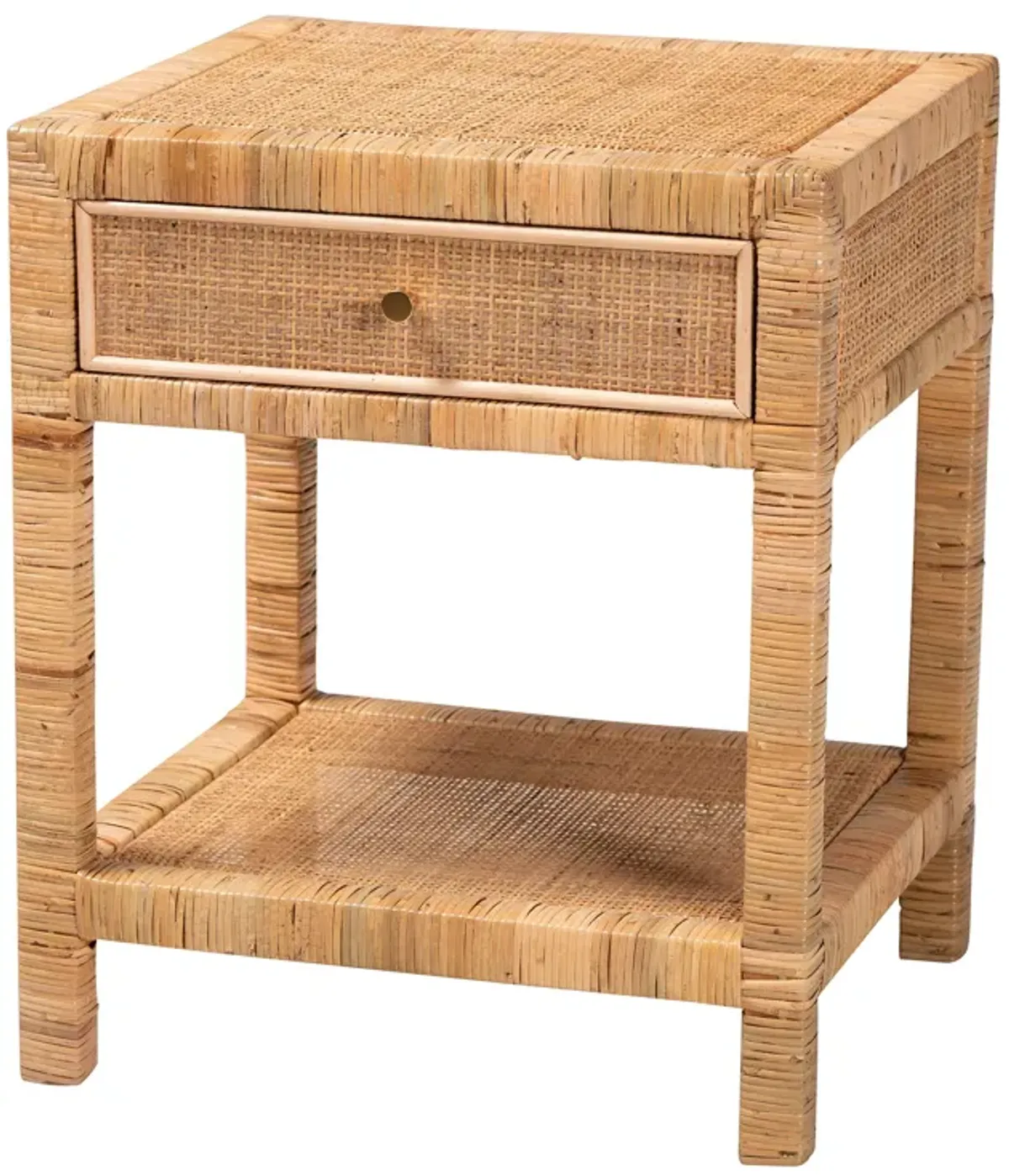 Baxton Studio Adelia Modern Bohemian Natural Rattan and Mahogany Wood 1 Drawer Nightstand