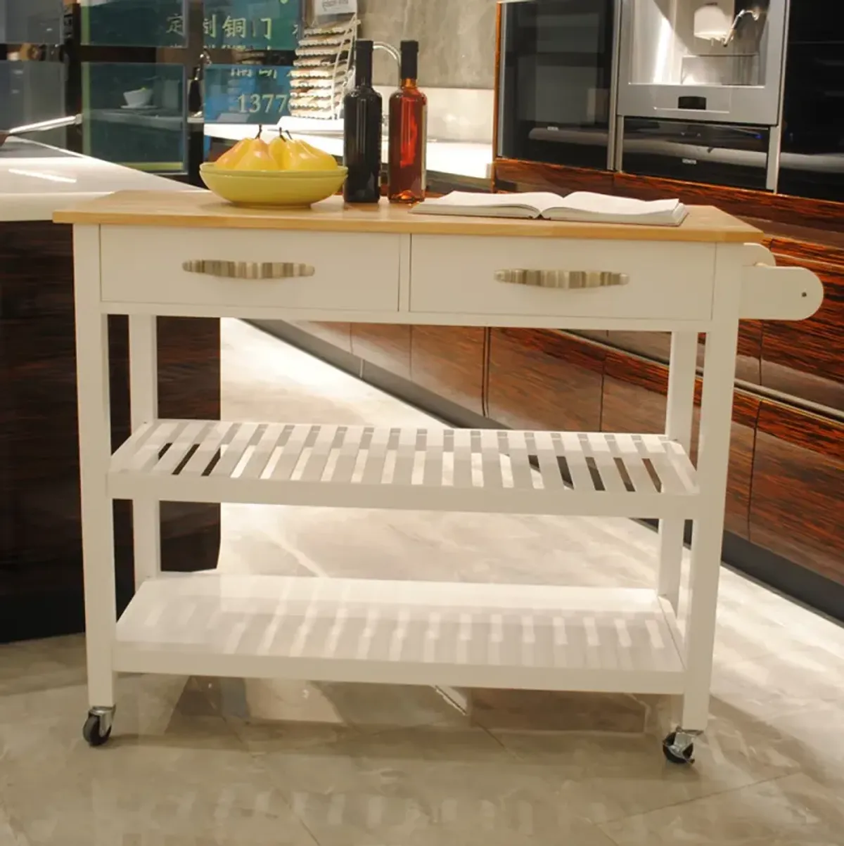 Mobile Kitchen Island with Rubberwood Top