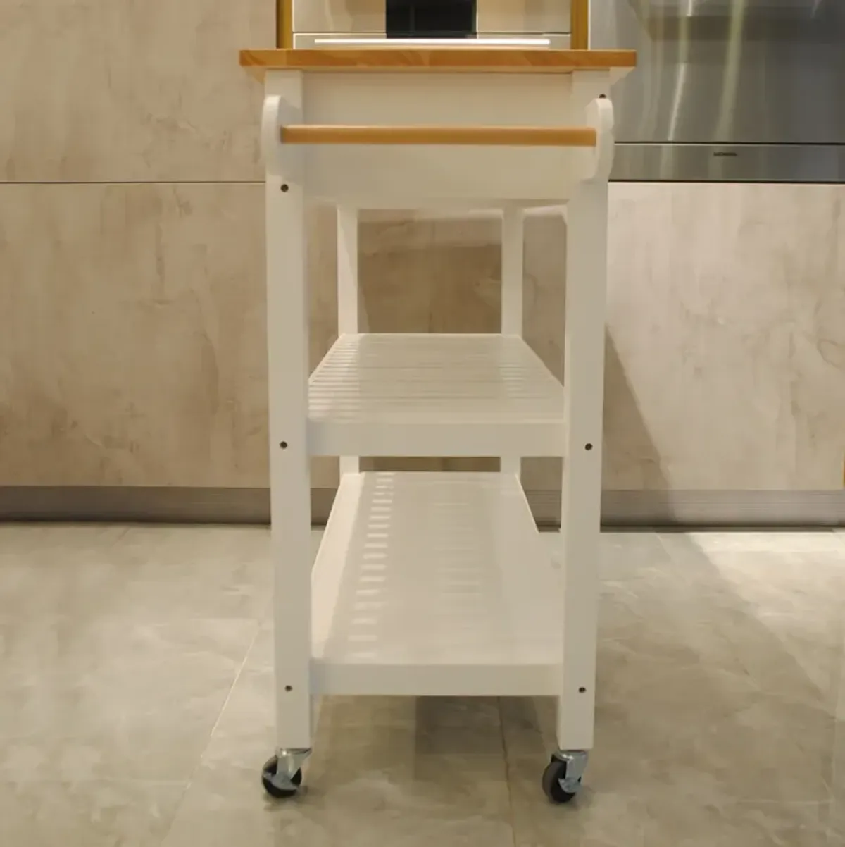 Mobile Kitchen Island with Rubberwood Top