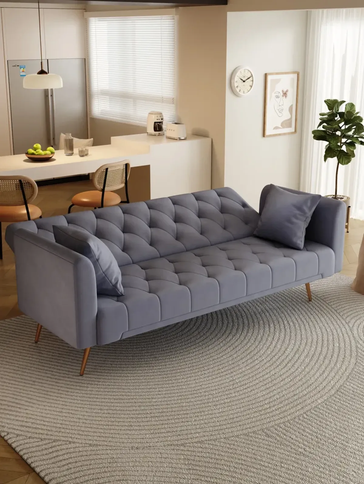 Merax Velvet Fabric Convertible Loveseat Sofa