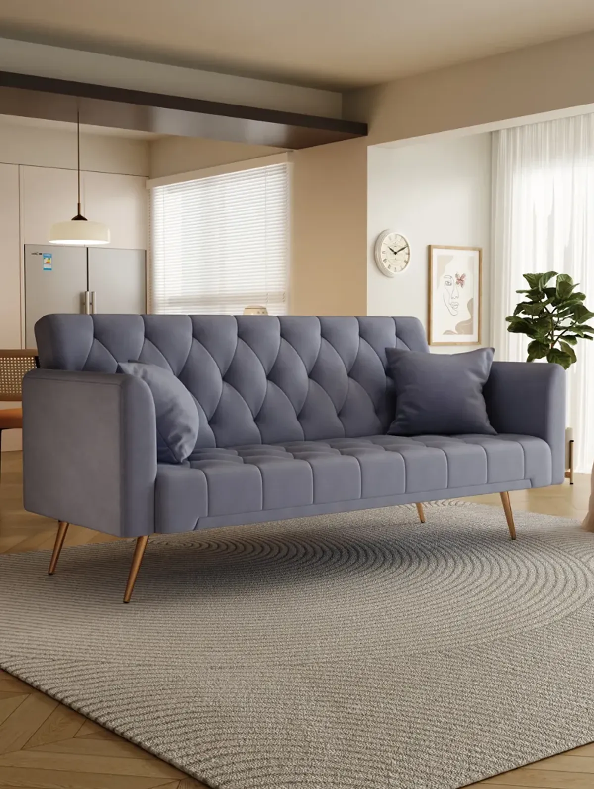 Merax Velvet Fabric Convertible Loveseat Sofa