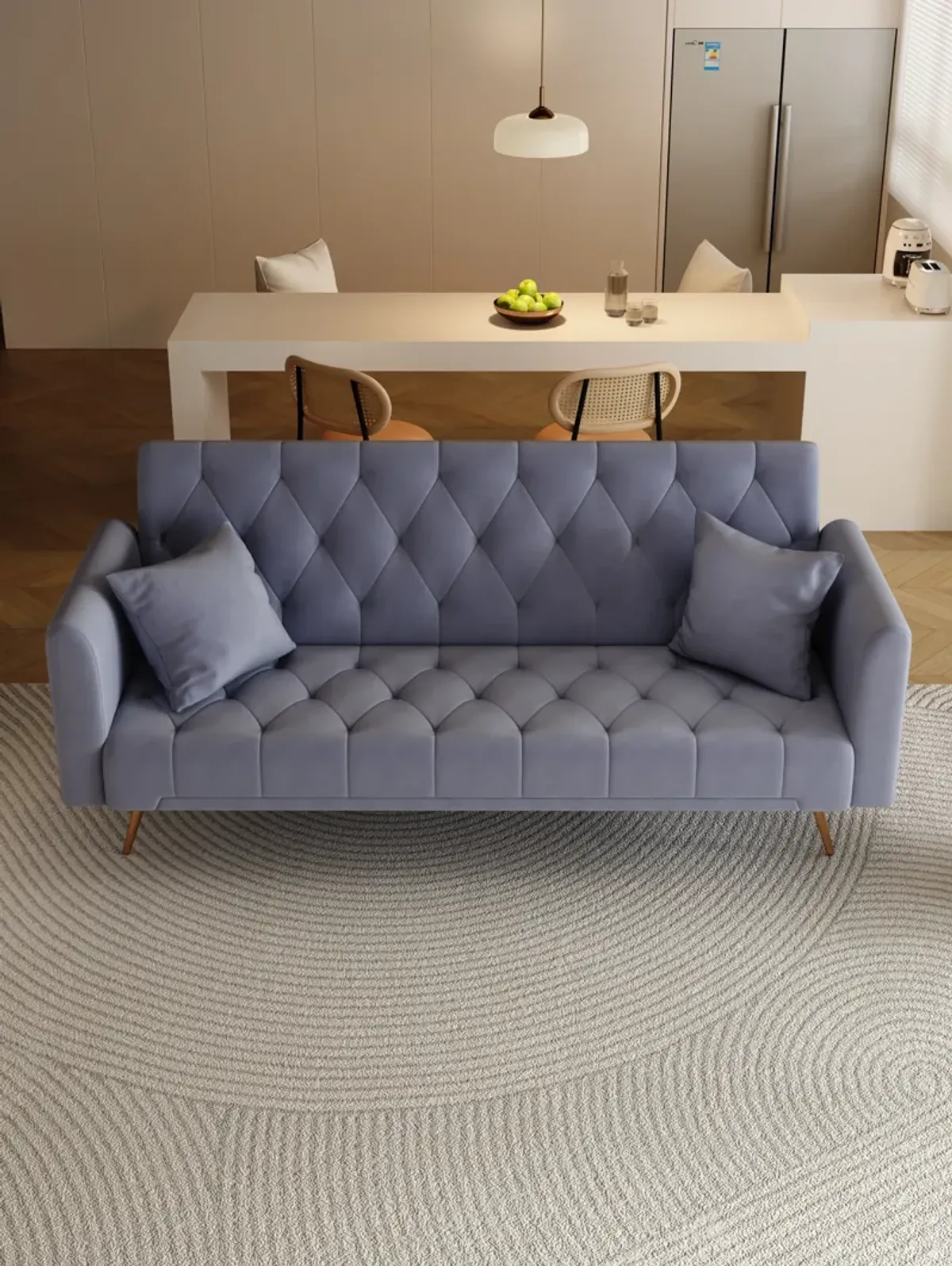 Merax Velvet Fabric Convertible Loveseat Sofa