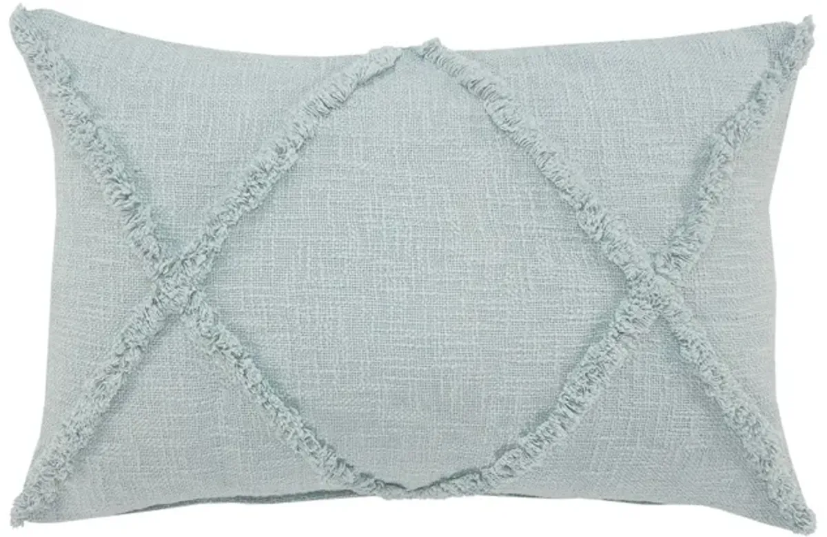 24" Blue Hand Woven Diamond Tufted Rectangular Throw Pillow