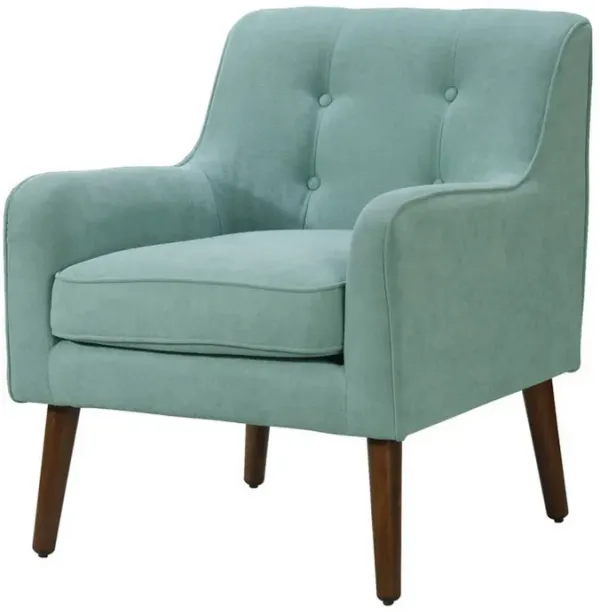 Kina 28 Inch Accent Chair, Teal Fabric, Button Tufted, Angled Wood Legs-Benzara