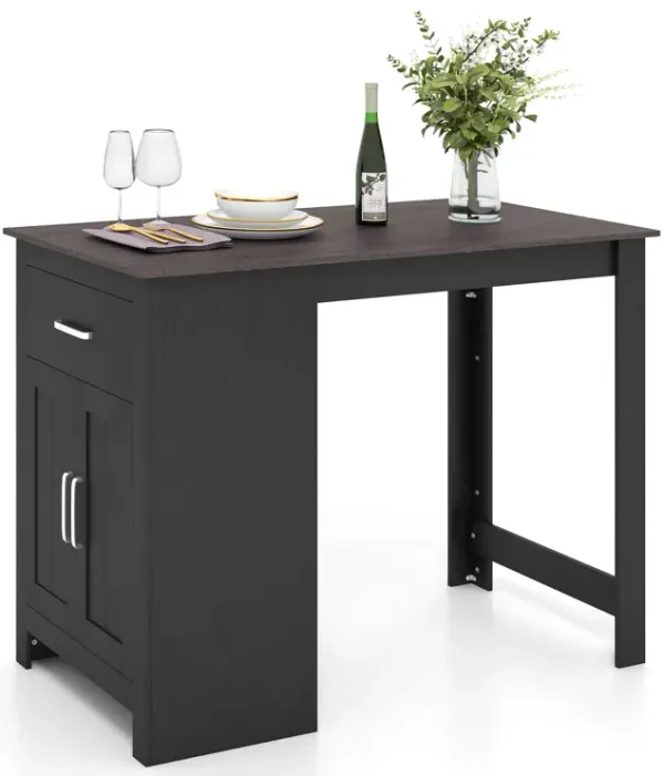 Counter Height Bar Table with Storage Cabinet and Drawer
