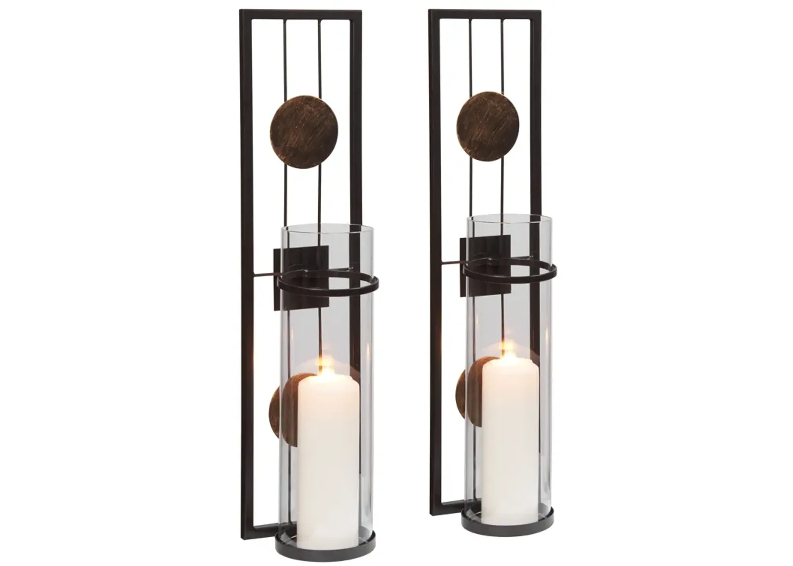 20 in. Modern Floating Decorative Metal Medallion Pillar Candle Sconces � Wall Mount � Set of 2