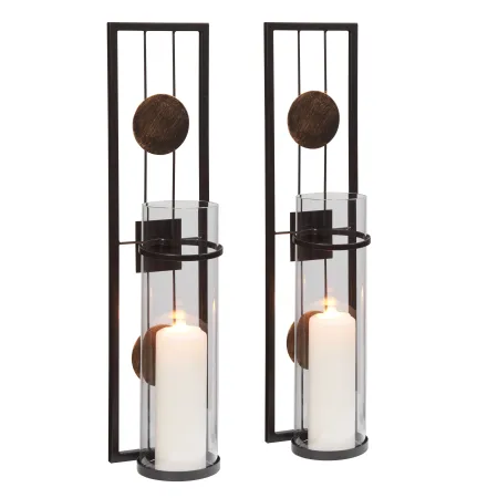 20 in. Modern Floating Decorative Metal Medallion Pillar Candle Sconces – Wall Mount – Set of 2
