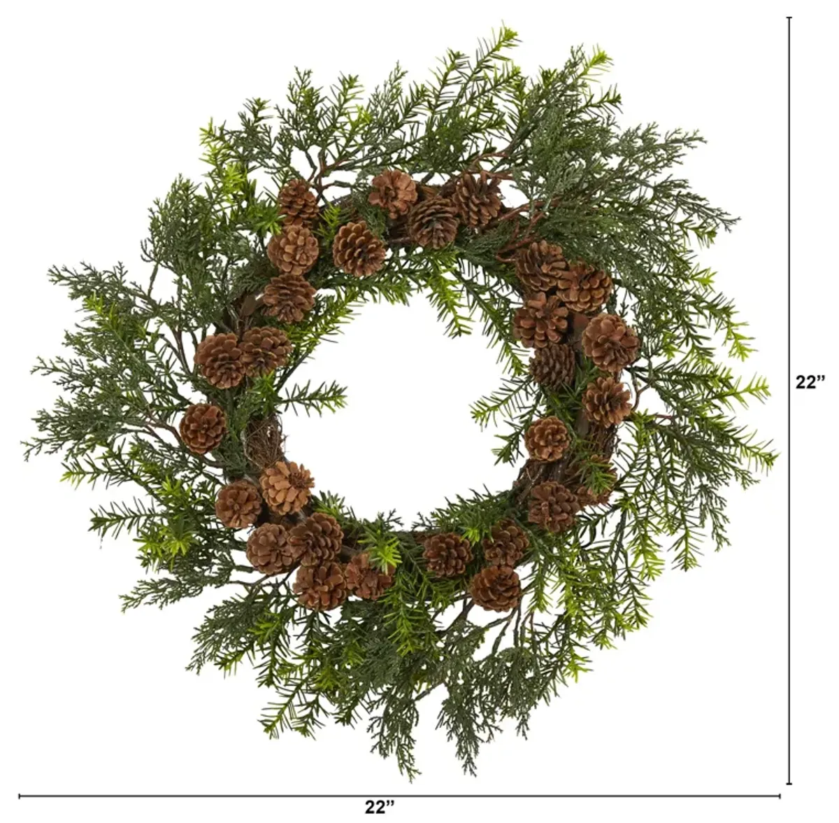 Hivvago 22" Cedar, Grass and Pine Cone Artificial Wreath UV Resistant (Indoor/Outdoor)