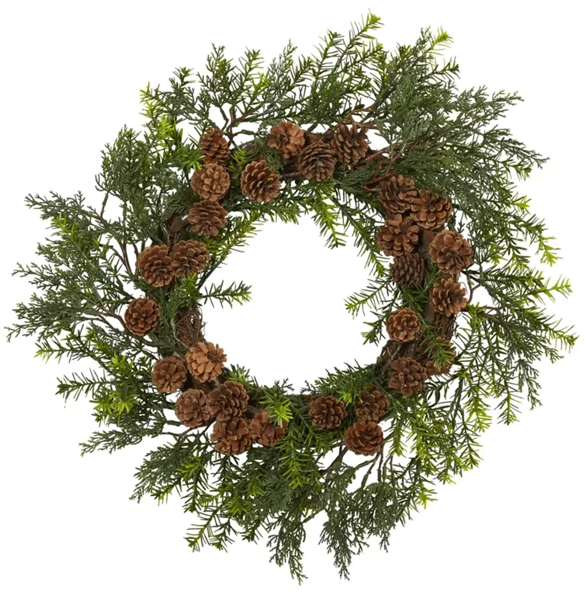 HomPlanti 22" Cedar, Grass and Pine Cone Artificial Wreath UV Resistant (Indoor/Outdoor)