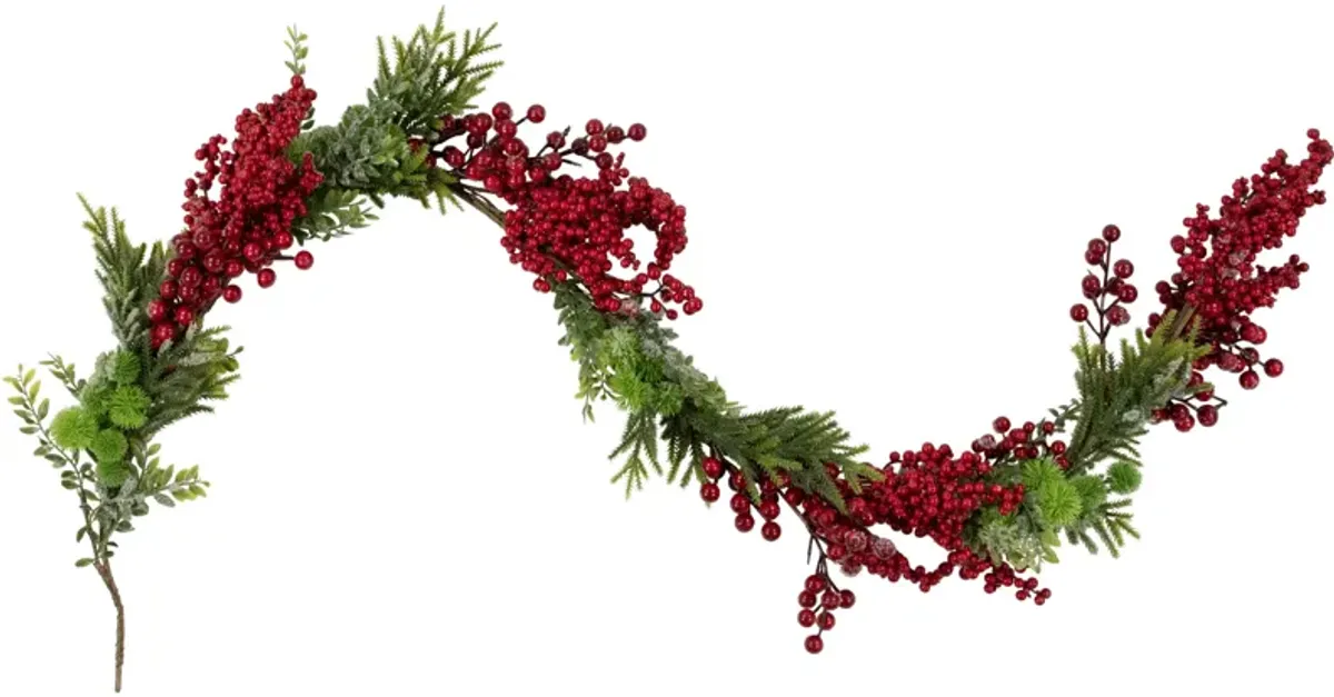 5' x 12" Red Berry and Frosted Pine Christmas Garland - Unlit