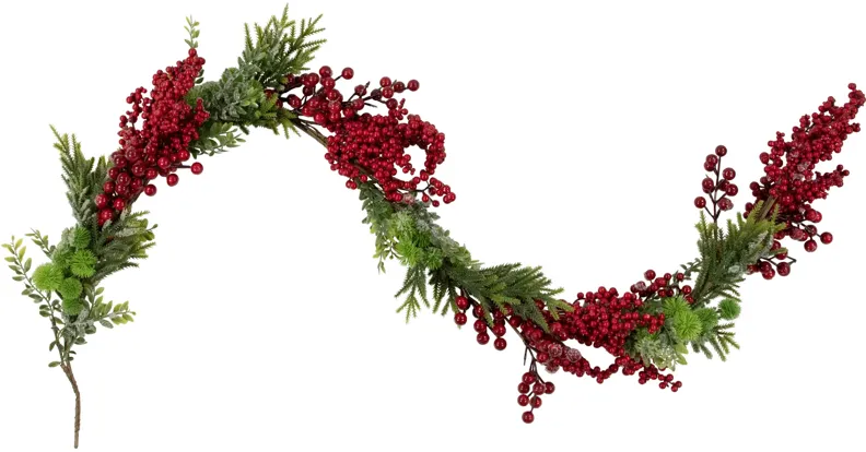 5' x 12" Red Berry and Frosted Pine Christmas Garland - Unlit