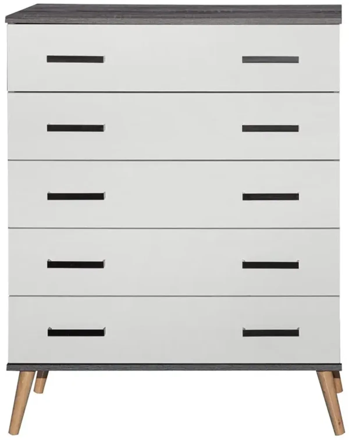 Better Home Products Eli Mid-Century Modern 5 Drawer Chest Charcoal Oak & Silver Oak