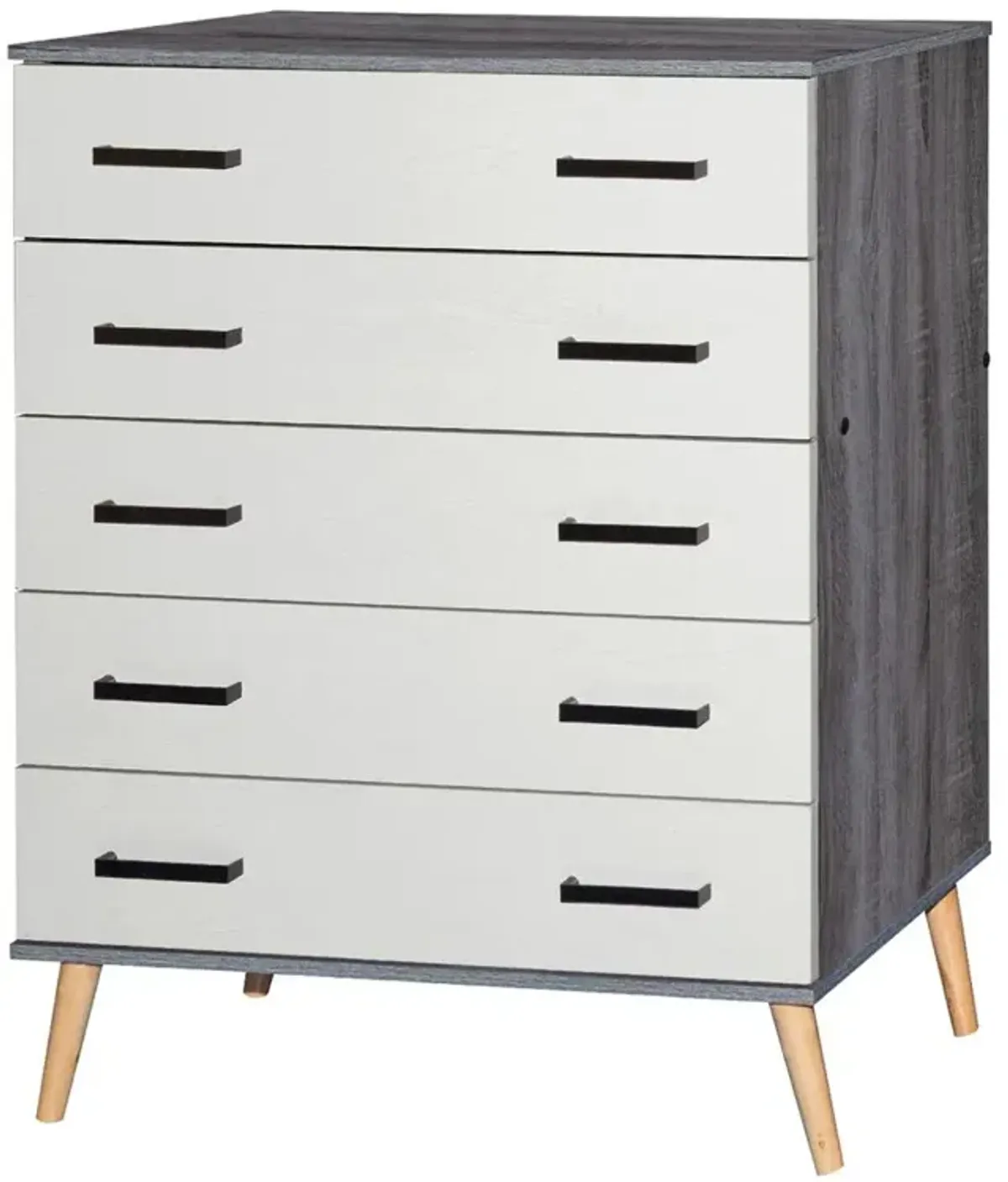 Better Home Products Eli Mid-Century Modern 5 Drawer Chest Charcoal Oak & Silver Oak